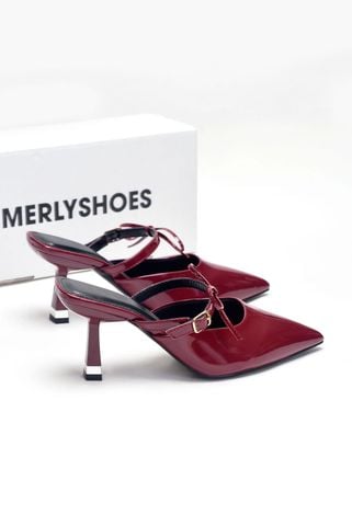 Giày Sục Cao Gót Mũi Nhọn Quai Ngang Buộc Nơ Rời Gót Nhọn 7cm Merly 1587 Đỏ Big Size 35-43, Giày Cao Gót Màu Đỏ, Giày Đi Tiệc, Giày Mặc Áo Dài, Dép Cao Gót Bít Mũi
