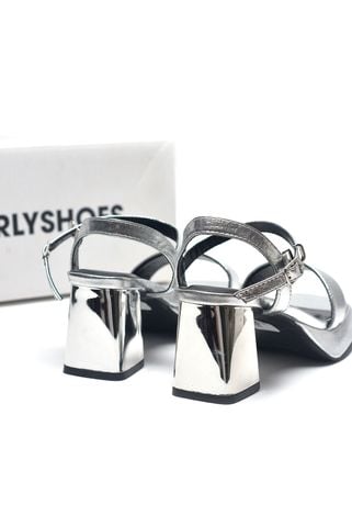 Sandal Quai Ngang Đế Vuông 7cm Quai Ngang Merly 1597 Bạc Metallic, Giày Cao Gót Big Size, Giày Đi Tiệc, Giày Cưới, Giày Cao Gót Đế Đúp, Xăng Đan Cao Gót Không Mỏi Chân