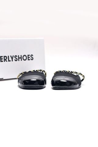 Giày Sục Nữ Quai Ngang Xích Mũi Tròn Merly 1589 Đen Mũi Bóng 35-43, Giày Búp Bê Có Quai Ngang Đế Cao Su Chống Trơn, Giày Mũi Vuông, Giày Bệt Nữ, Giày Dép Nữ Big Size