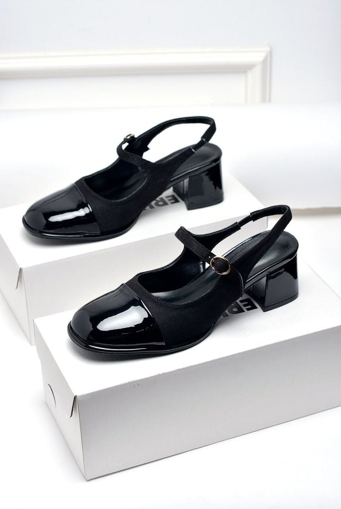 [Restock] Giày Búp Bê Cao Gót Mary Jane Có Quai Ngang, Đế vuông 5cm Merly 1537 Đen, Giày Size 43, Giày Nữ Big Size, Giày Cao Gót Big Size, Slingback, Giày Mũi Vuông
