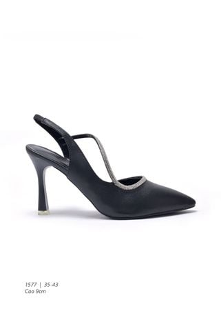 Giày Cao Gót Đen Mũi Nhọn 9cm Đính Đá Big Size 35-43 Thương Hiệu Merly 1577 Đen Mờ, Giày Slingback, Sandal Bít Mũi Hở Gót, Giày Đi Tiệc, Giày Cao Gót Big Size
