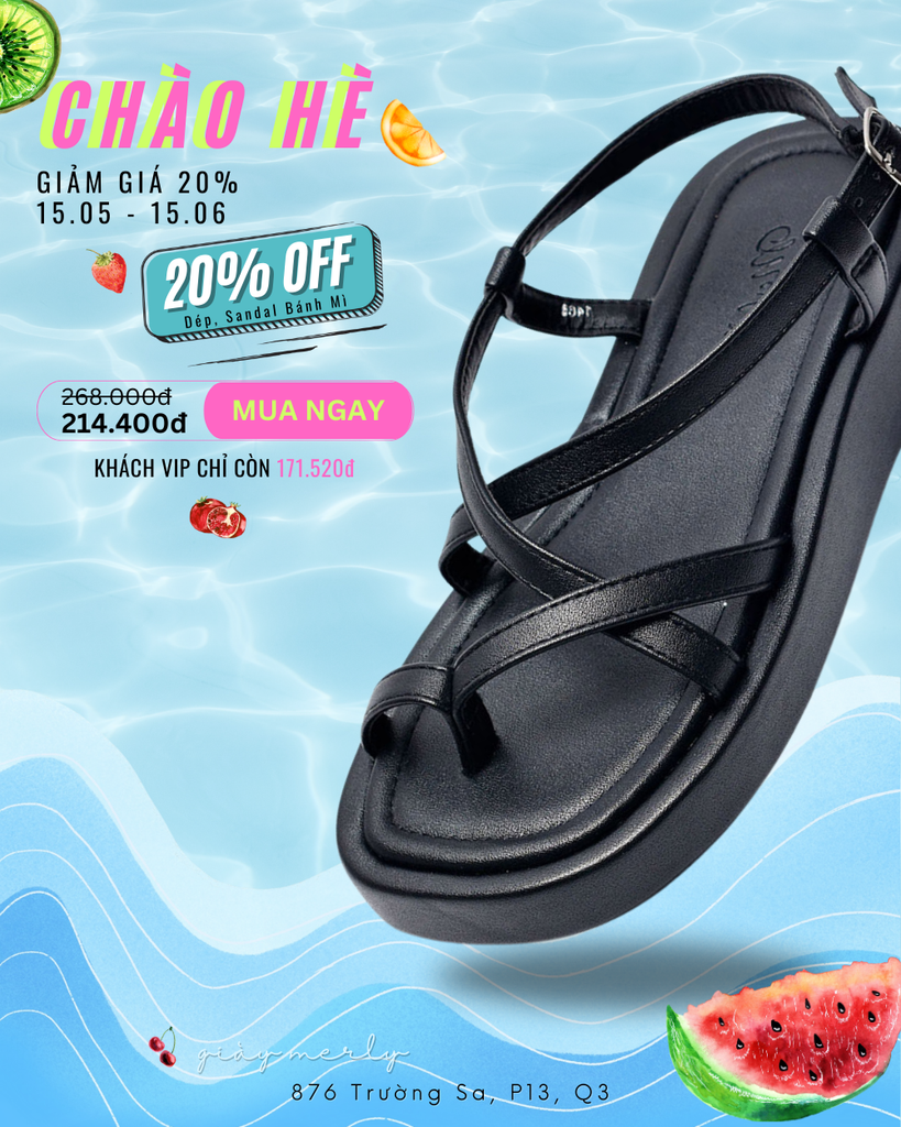 Giày Sandal Bánh Mì, Xăng Đan Nữ Đế Cao 4cm Merly 1468 Đen, Giày Dép Nữ Big Size, Sandal Dây Xỏ Ngón, Dép Xăng Đan Nữ Cao Cấp, Giày Màu Đen