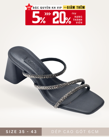Dép Cao Gót Đế Vuông 6cm Big Size 35-43 Dây Mảnh Đính Đá Đi Tiệc, Sandal Cao Gót, Guốc Cao Gót, Dép Guốc Nữ Big Size Thương Hiệu Merly 1574 Màu Đen
