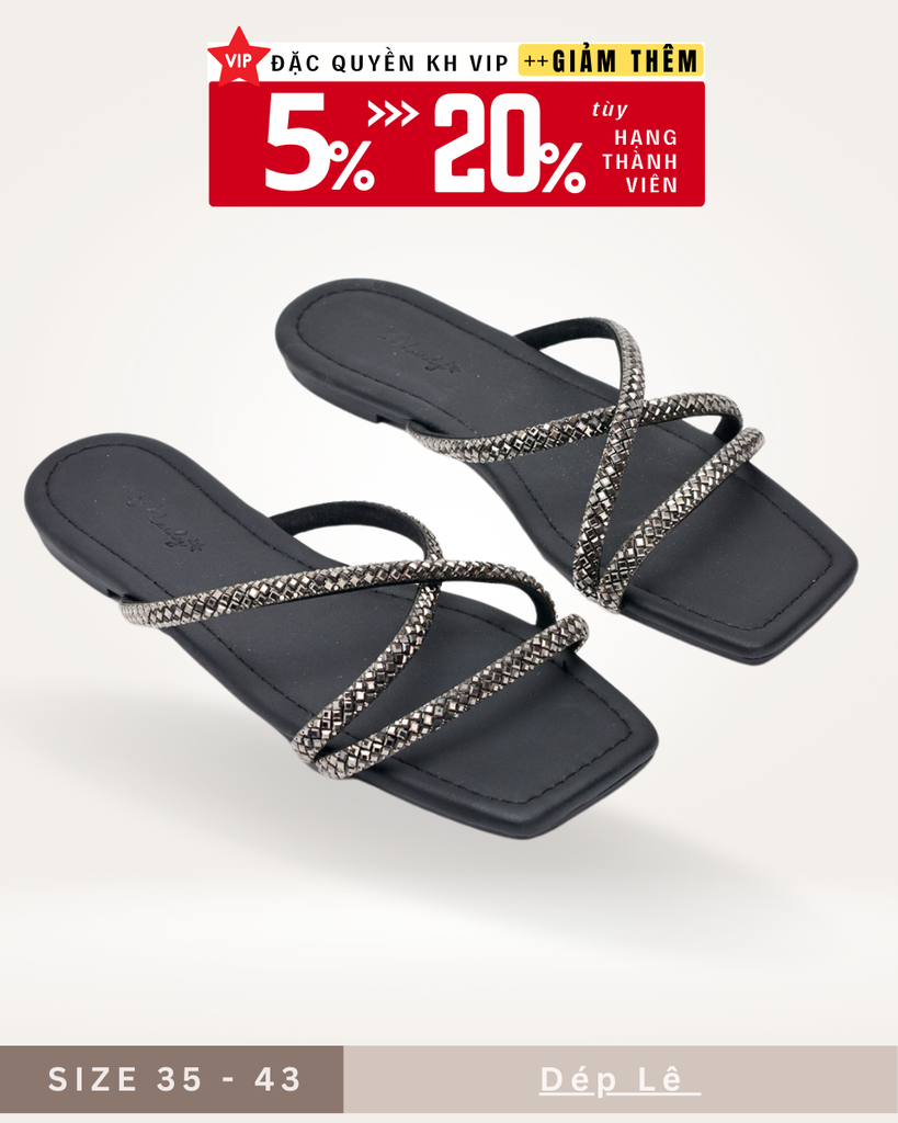 Dép Lê Nữ Đính Đá Dây Mảnh Big Size Nữ 35-43 Merly 1550 Đen, Dép Da Cao Cấp, Dép Nữ Màu Đen, Dép Đi Biển, Thương Hiệu Merly
