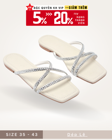 Dép Lê Nữ Đính Đá Dây Mảnh Big Size Nữ 35-43 Merly 1550 Trắng Ngà, Dép Da Cao Cấp, Dép Nữ Màu Trắng, Dép Đi Biển, Thương Hiệu Merly