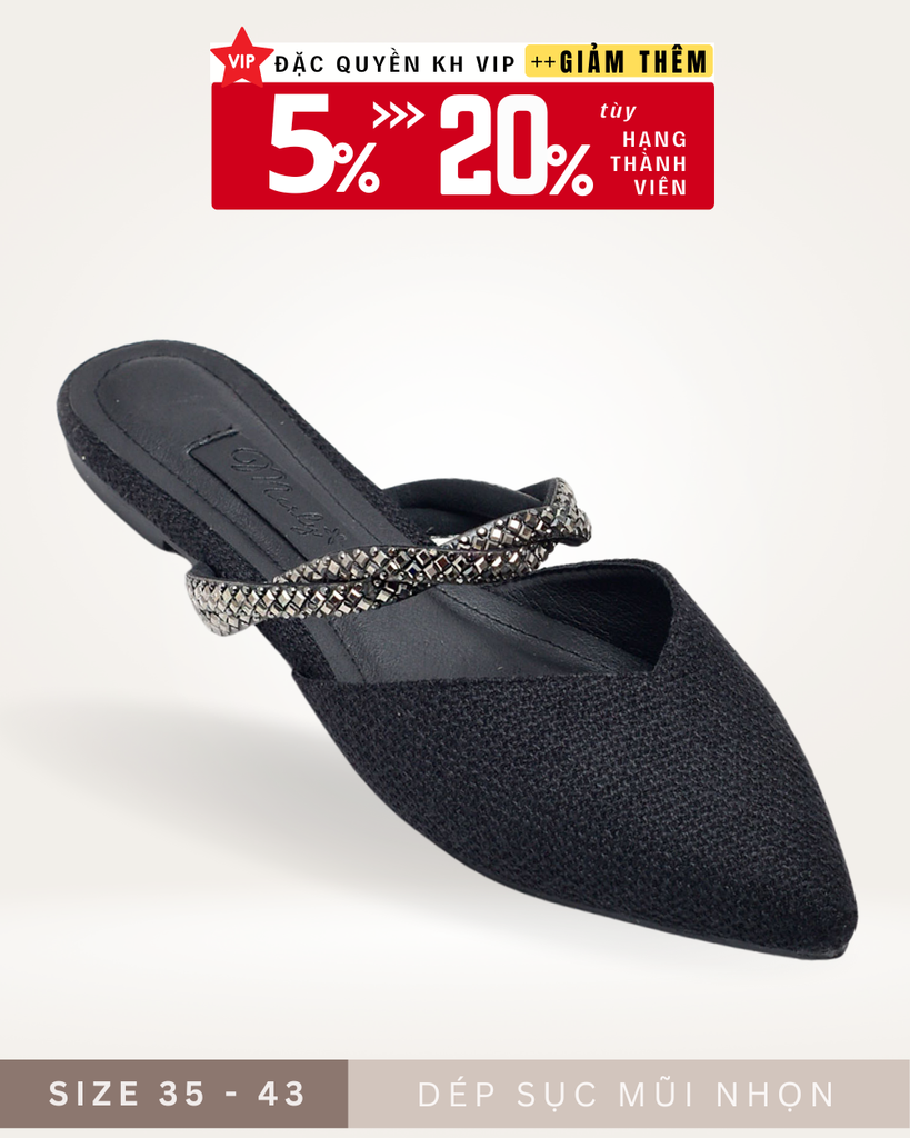 [Form nhỏ tăng lên 1 size] Dép Sục Nữ Mũi Nhọn Quai Ngang Đính Đá 35-43 Thương Hiệu Merly 1573 Đen Đá, Giày Bệt Nữ, Giày Sục Bệt, Dép Sục Nữ Màu Đen, Dép Bít Mũi Hở Gót, Dép Mũi Nhọn, Giày Búp Bê, Giày Singback Bệt