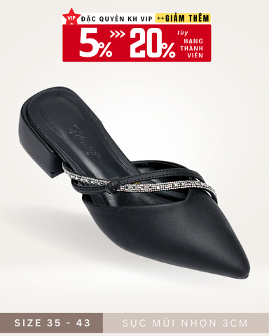 Giày Sục Cao Gót Big Size Mũi Nhọn Đen Mờ Da Cao Cấp [35 - 43] Merly 1549, Giày Dép Big Size Nữ, Cao Gót Đế Vuông 3cm, Giày Công Sở Nữ, Dép Sục Nữ