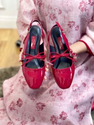Giày Búp Bê Đỏ Tiểu Thư Buộc Nơ Merly 1586, Giày Bệt Nữ, Giày Nữ Big Size 35-43, Giày Búp Bê Quai Ngang, Giày Mũi Vuông, Giày Nữ Tết 2025