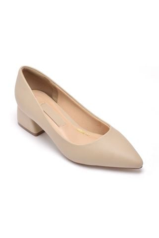 Giày Cao Gót 3cm Da Cao Cấp Microfiber Đế Vuông Mũi Nhọn Merly 1547 Kem Nude, Giày Nữ Công Sở, Giày Cao Gót Big Size