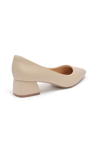 Giày Cao Gót 3cm Da Cao Cấp Microfiber Đế Vuông Mũi Nhọn Merly 1547 Kem Nude, Giày Nữ Công Sở, Giày Cao Gót Big Size