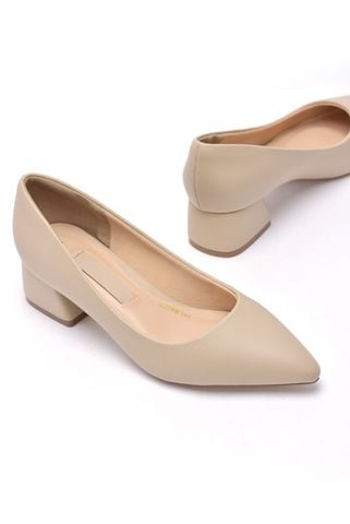 Giày Cao Gót 3cm Da Cao Cấp Microfiber Đế Vuông Mũi Nhọn Merly 1547 Kem Nude, Giày Nữ Công Sở, Giày Cao Gót Big Size