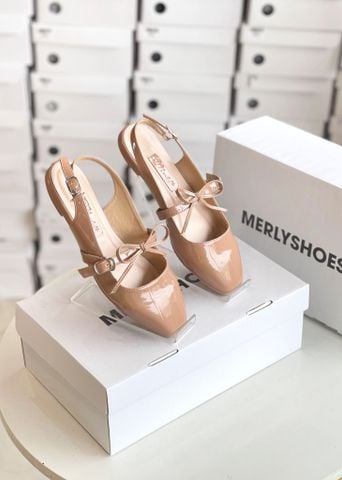 Giày Búp Bê Tiểu Thư Buộc Nơ, Giày Nữ Merly 1586 Nâu Kem, Giày Nữ Big Size 35-43, Giày Búp Bê Quai Ngang, Giày Bệt Nữ, Giày Búp Bê Màu Nude