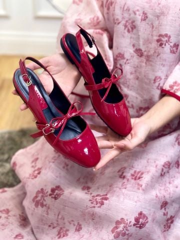 Giày Búp Bê Đỏ Tiểu Thư Buộc Nơ Merly 1586, Giày Bệt Nữ, Giày Nữ Big Size 35-43, Giày Búp Bê Quai Ngang, Giày Mũi Vuông, Giày Nữ Tết 2025