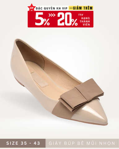 [Form Lớn] Giày Búp Bê Mũi Nhọn Nơ Lớn Merly 1127 Nude, Giày Nữ Màu Nâu Tây, Giày Bệt Nữ, Giày Bít Mũi Nữ, Giày Búp Bê Big Size, Giày Mũi Nhọn, Giày Công Sở Nữ Êm Chân