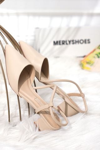 Giày Cao Gót Đế Vuông 3cm Merly 1047 Kem Mờ, Cao Gót Nude Mũi Nhọn, Xăng Đan Quai Hậu Bít Mũi Đế Thấp, Giày Công Sở Nữ, Giày Cao Gót Bigsize, Giày Nữ Size 43, Giày Slingback, Sandal Bít Mũi