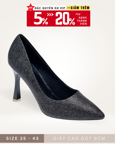 Giày Cao Gót Mũi Nhọn 9cm Big Size 35-43 Merly 1578 Màu Đen Ánh Nhũ Thích Hợp Đi Tiệc Hoặc Làm Giày Đi Tiệc