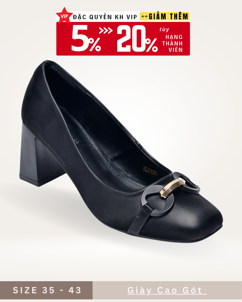 Giày Cao Gót Đế Vuông 6cm Khóa Ngang Merly 1581 Màu Đen, Giày Cao Gót Big Size 35-43, Giày Bít Mũi Nữ, Giày Công Sở Nữ, Giày Mũi Vuông Da Microfiber Mềm Mát & Chống Bám Bẩn Cao, Giày Cao Gót Big Size
