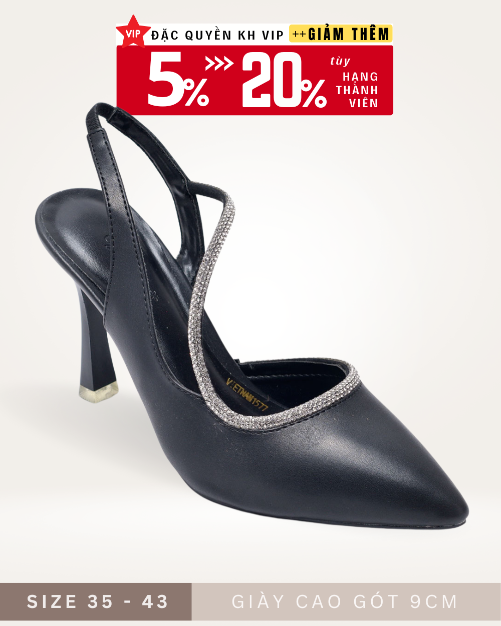 Giày Cao Gót Đen Mũi Nhọn 9cm Đính Đá Big Size 35-43 Thương Hiệu Merly 1577 Đen Mờ, Giày Slingback, Sandal Bít Mũi Hở Gót, Giày Đi Tiệc, Giày Cao Gót Big Size