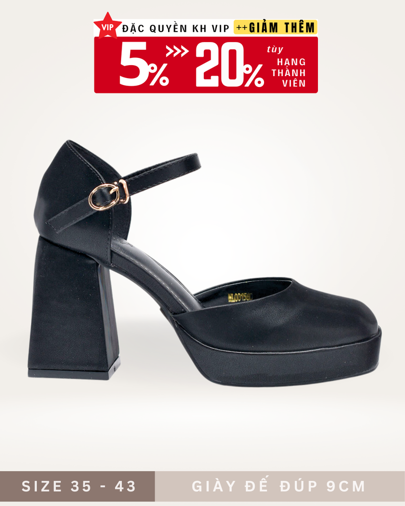 Giày Cao Gót Đế Vuông Đúp Mũi 10cm 1576 , Giày Mary Jane Đế Cao Merly 1576 Đen [ Big Size 35-43 ] Giày Cao Gót Đi Tiệc, Giày Cao Gót Big Size, Sandal Bít Mũi Hở Gót, Giày Đế Đúp, Giày Mũi Vuông