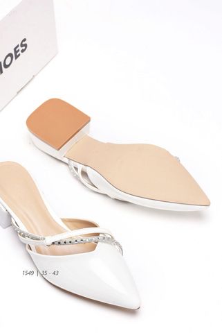 Dép Sục Mũi Nhọn Trắng Đế Vuông 3cm Big Size [35 - 43] Merly 1549 Trắng, Giày Dép Big Size, Giày Đi Tiệc, Giày Cưới Cô Dâu, Giày Dép Big Size Nữ, Cao Gót Đế Vuông 3cm