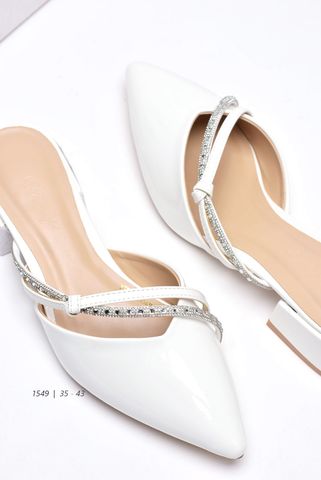 Dép Sục Mũi Nhọn Trắng Đế Vuông 3cm Big Size [35 - 43] Merly 1549 Trắng, Giày Dép Big Size, Giày Đi Tiệc, Giày Cưới Cô Dâu, Giày Dép Big Size Nữ, Cao Gót Đế Vuông 3cm