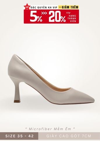 Giày Cao Gót 7cm Mũi Nhọn Màu Ghi, Giày Cao Gót Big Size 35-43, Giày Cao Gót Đế Nhọn, Giày Công Sở Nữ, Giày Bít Mũi, Giày Da Nữ Cao Cấp Microfiber Thương Hiệu Merly 1386 Kem Ghi