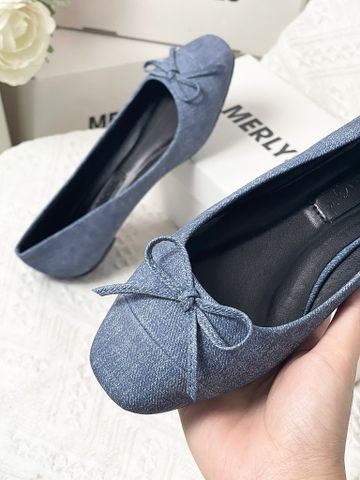 [Form lớn lùi 1 size] Giày Búp Bê Da Mũi Vuông Nơ Màu Xanh Jean Da Cao Cấp Merly 1202 Big Size 35-43, Giày Công Sở Nữ, Giày Bệt Nữ, Giày Mũi Vuông, Giày Búp Bê Bigsize