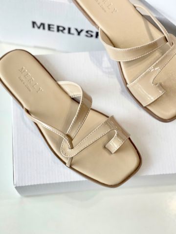 Dép Xỏ Ngón Da Cao Cấp Mũi Vuông Dây Mảnh Màu Kem Merly 1631 Nude, Dép Lê Nữ, Dép Nữ Big Size 35-43