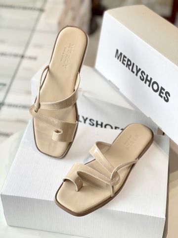Dép Xỏ Ngón Da Cao Cấp Mũi Vuông Dây Mảnh Màu Kem Merly 1631 Nude, Dép Lê Nữ, Dép Nữ Big Size 35-43