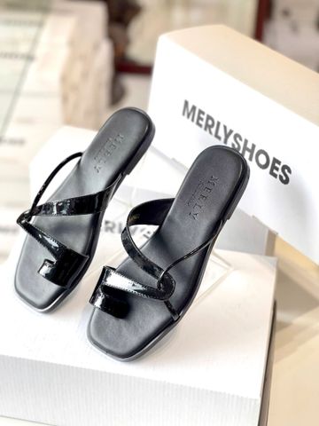 Dép Xỏ Ngón Da Cao Cấp Mũi Vuông Dây Mảnh Màu Đen Merly 1631, Dép Lê Nữ, Dép Nữ Big Size 35-43