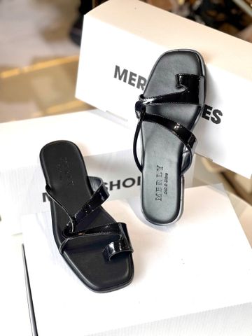 Dép Xỏ Ngón Da Cao Cấp Mũi Vuông Dây Mảnh Màu Đen Merly 1631, Dép Lê Nữ, Dép Nữ Big Size 35-43