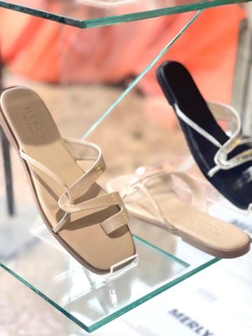 Dép Xỏ Ngón Da Cao Cấp Mũi Vuông Dây Mảnh Màu Kem Merly 1631 Nude, Dép Lê Nữ, Dép Nữ Big Size 35-43