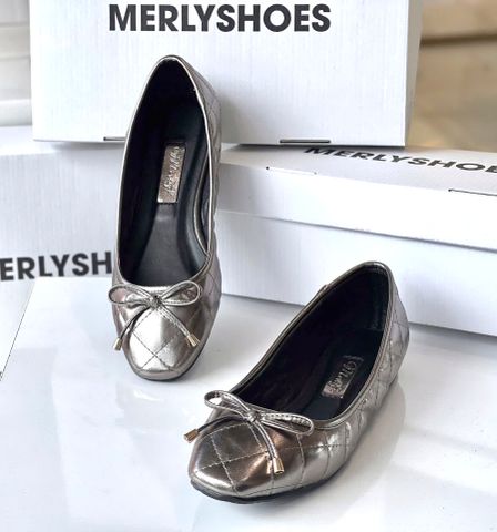 Giày Bệt Bít Mũi Vuông Chần Chỉ Bigsize 35-43 Form Lớn Merly 1514 Chì Bạc, Giày Búp Bê Nữ, Giày Nữ Big Size, Giày Công Sở Nữ