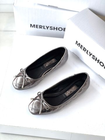 Giày Bệt Bít Mũi Vuông Chần Chỉ Bigsize 35-43 Form Lớn Merly 1514 Chì Bạc, Giày Búp Bê Nữ, Giày Nữ Big Size, Giày Công Sở Nữ