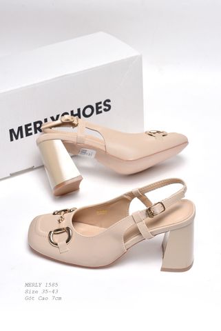 [Best Seller] Giày Cao Gót Đế Vuông 7cm Merly 1585-7P Kem Nâu Microfiber, Giày Mũi Vuông Khóa GC Da Cao Cấp Mềm Mát Chống Bám Bẩn Cao, Giày Cao Gót Slingback Big Size 35-43, Giày Công Sở Nữ, Giày Đi Dự Sự Kiện