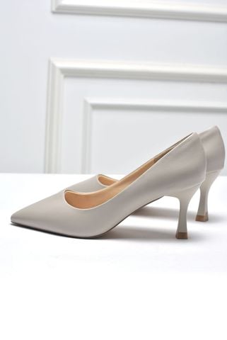 Giày Cao Gót 7cm Mũi Nhọn Màu Ghi, Giày Cao Gót Big Size 35-43, Giày Cao Gót Đế Nhọn, Giày Công Sở Nữ, Giày Bít Mũi, Giày Da Nữ Cao Cấp Microfiber Thương Hiệu Merly 1386 Kem Ghi