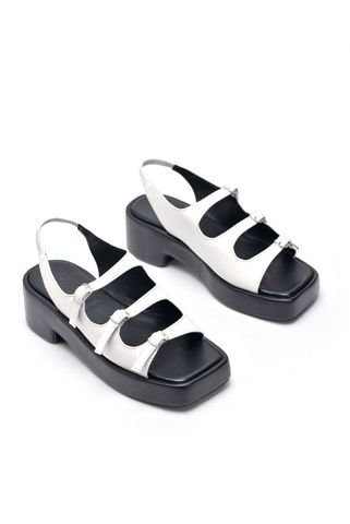 Giày Sandal Nữ Đế Cao 5cm Merly 1552 Trắng x Đen, Giày Big Size 35 - 43, Xăng Đan 3 Quai Ngang, Dép Xăng Đan Dây Che Khuyết Điểm Chân Chống Nắng, Giày Bánh Mì Nữ, Hậu Thun Tiện Dụng Thích Hợp Đi Du Lịch