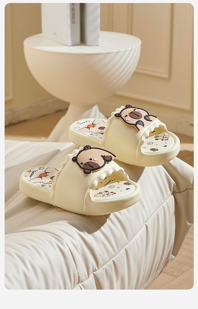 Dép Quai Ngang Nữ 1616N Trắng Phong Cách Tiểu Thư Hình Capybara Meme Size 36-41 Nhựa Eva Mềm Đế Dày Dặn, Dép Đi Mưa, Dép Đi Biển, Dép Đi Trong Nhà
