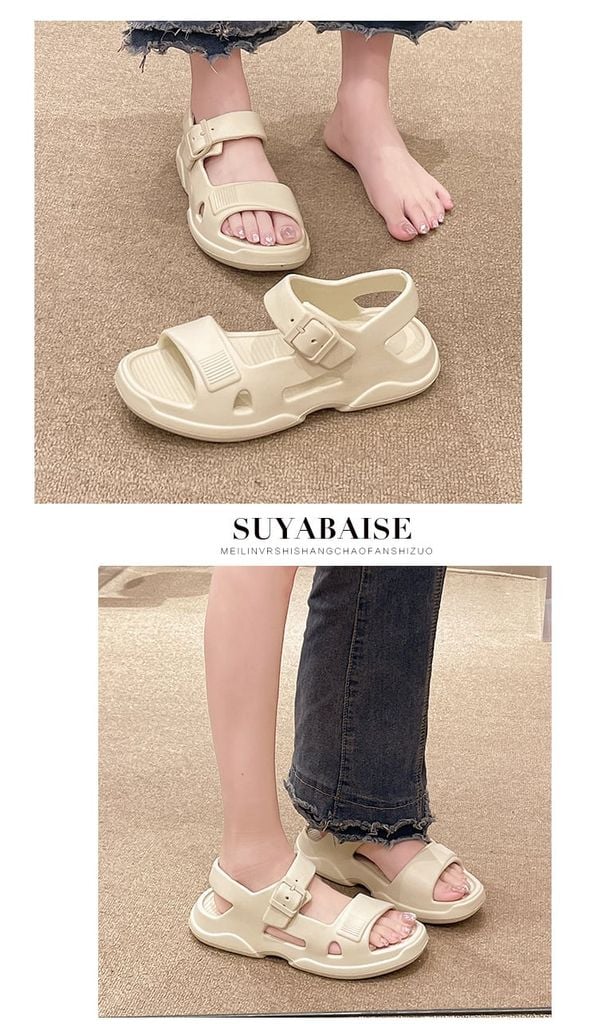 Sandal Nữ Đi Mưa Nhựa Eva 1622N Đen/Trắng Đế Dày Dặn Bám Nền Hai Quai Ngang Năng Động Size 36-41 Chuẩn Form [Chân Dầy Đăng 1 Size], Giày Xăng Đan Nhựa Cao Cấp