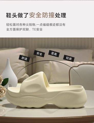 Dép Bánh Mì Nữ Quai Ngang Trắng Nhựa Eva Đế Cao 6.0cm 1612N Phong Cách Đơn Giản, Năng Động Thích Hợp Đi Chơi, Dép Đi Biển