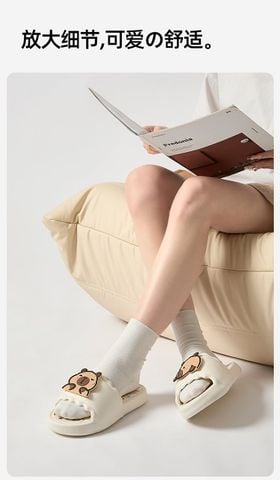 Dép Quai Ngang Nữ 1616N Trắng Phong Cách Tiểu Thư Hình Capybara Meme Size 36-41 Nhựa Eva Mềm Đế Dày Dặn, Dép Đi Mưa, Dép Đi Biển, Dép Đi Trong Nhà