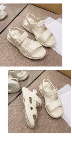 Sandal Nữ Đi Mưa Nhựa Eva 1622N Đen/Trắng Đế Dày Dặn Bám Nền Hai Quai Ngang Năng Động Size 36-41 Chuẩn Form [Chân Dầy Đăng 1 Size], Giày Xăng Đan Nhựa Cao Cấp