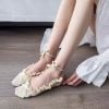 Tất Vớ Mang Giày Búp Bê Cổ Thuyền Buộc Dây Nhún Bèo Viền Ren