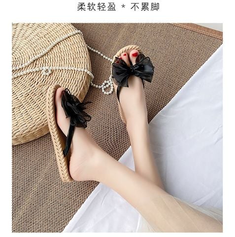 Dép Cói Đi Biển Xỏ Ngón Nơ Voan Bản Lớn Size 36-41 1614N Be/Xanh/Đen, Dép Mặc Váy Maxi, Dép Nhựa Đi Biển, Dép Kẹp Nữ