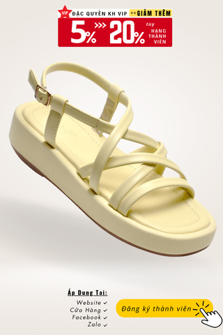 Sandals Bánh Mì Nữ Dây Mút Phồng Đế Cao 4cm Merly 1505 Vàng Pastel, Platform Sandals, Xăng Đan Bánh Mì Nữ, Giày Bánh Mì Đế Cao, Dép Sandal Dây Nữ, Giày Nữ Big Size