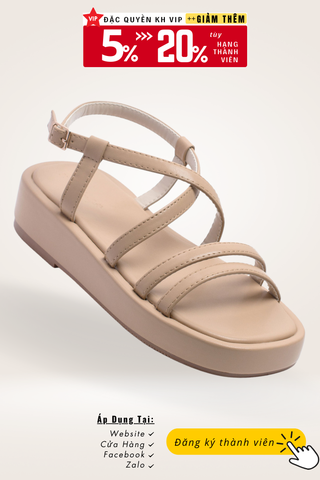 Sandals Bánh Mì Đế Cao 4cm Merly 1510 Nâu Nhạt Nude, Xăng Đan Dây, Giày Dép Bánh Mì Nữ, Giày Bánh Mì Nữ Chính Hãng, Giày Nữ Big Size, Sandal Big Size