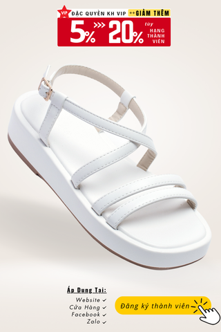 Sandals Bánh Mì Đế Cao 4cm Merly 1510 Trắng, Xăng Đan Dây, Giày Dép Bánh Mì Nữ, Giày Bánh Mì Nữ Chính Hãng, Giày Nữ Big Size, Sandal Big Size