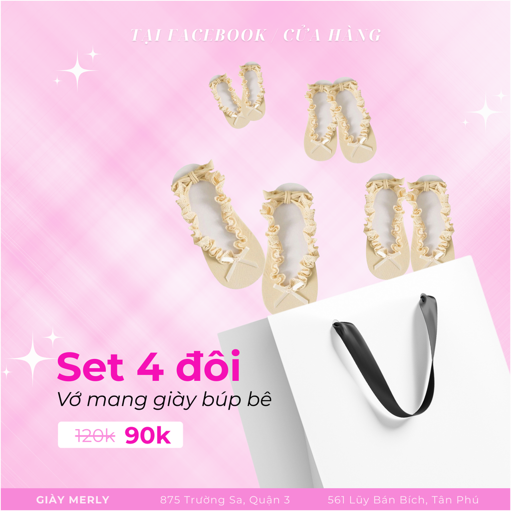 Set 4 Đôi Vớ Nhún Bèo Mang Giày Búp Bê Màu Kem