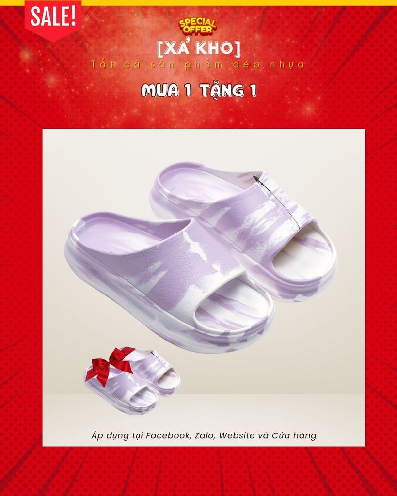 [ MUA 1 TẶNG 1 ] Dép Bánh Mì Nhựa Nữ Quai Ngang 4cm Merly 1519N Tím, Dép Đi Văn Phòng, Dép Nữ Xinh