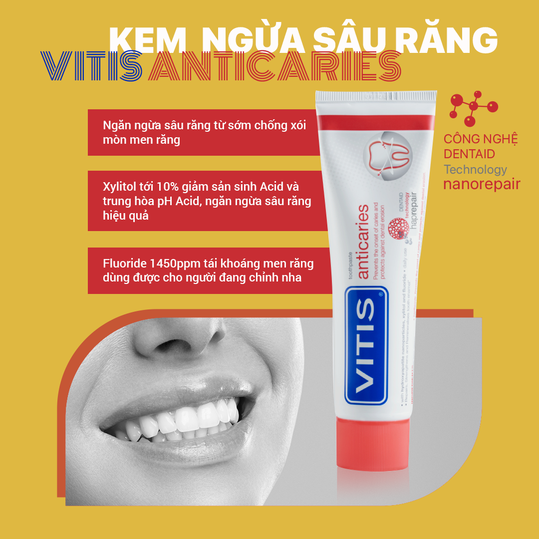  Kem đánh răng Vitis Anticaries ngừa sâu răng 100ml 